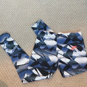 Nike Girls Blue & Black Graphic Leggings with Pink Logo